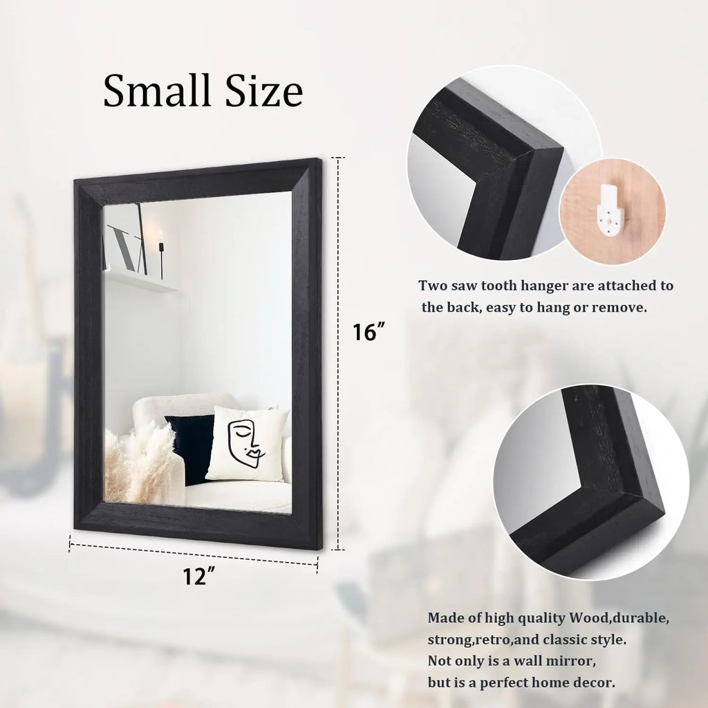 Black Rectangle Wood Framed Wall Mirror for Bedroom Bathroom Living Room Farmhouse Entryway Decorative Hanging