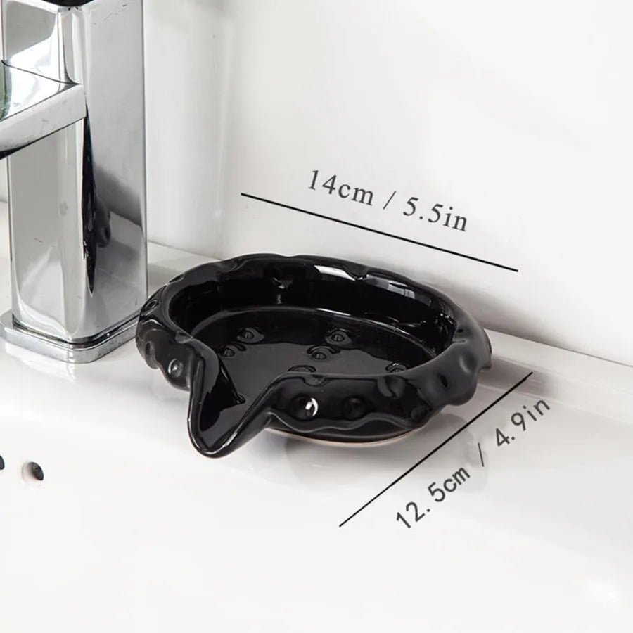 Ceramic Soap Dishes with Drain Spout Modern Bathroom Countertop Soap Holder Porcelain Soap Tray for Sink Black.