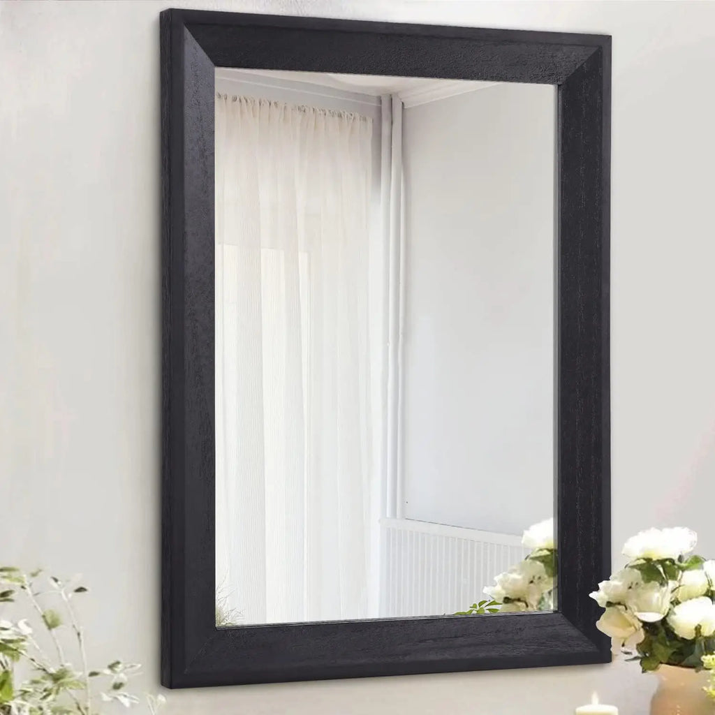 Black Rectangle Wood Framed Wall Mirror for Bedroom Bathroom Living Room Farmhouse Entryway Decorative Hanging