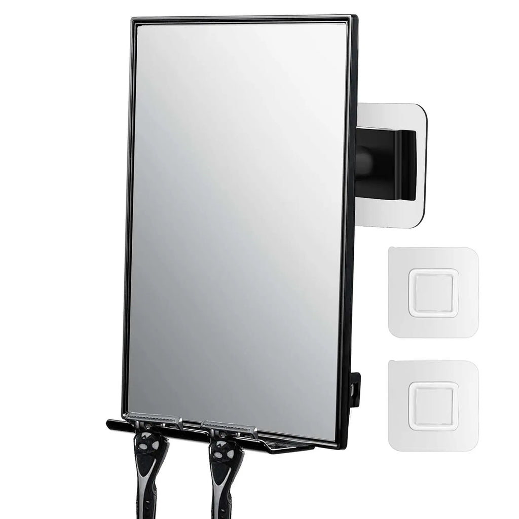 Shower Mirror for Shaving with 2 Adhesive Pads, 360° Rotation Adjustable, Razor Holder and Squeegee Included