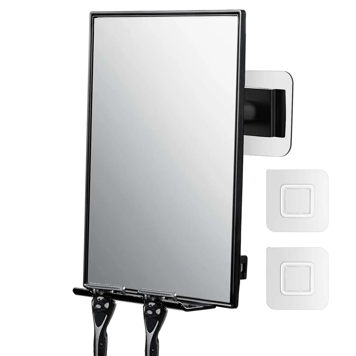 Shower Mirror for Shaving with 2 Adhesive Pads, 360° Rotation Adjustable, Razor Holder and Squeegee Included