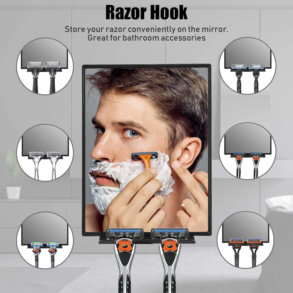 Shower Mirror for Shaving with 2 Adhesive Pads, 360° Rotation Adjustable, Razor Holder and Squeegee Included