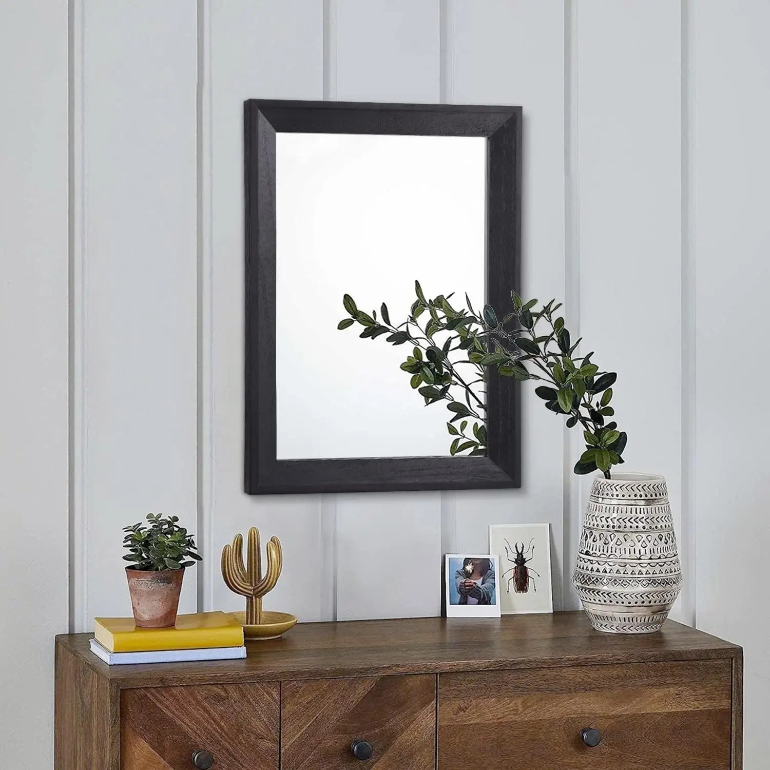 Black Rectangle Wood Framed Wall Mirror for Bedroom Bathroom Living Room Farmhouse Entryway Decorative Hanging